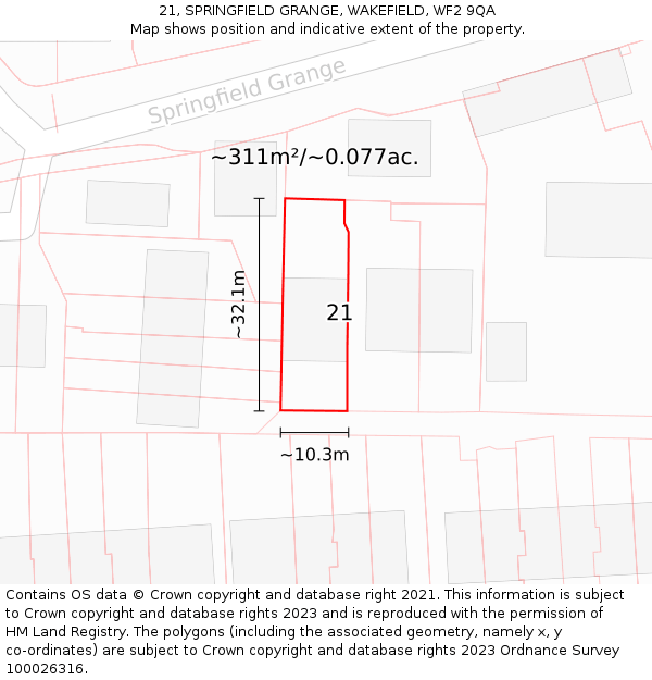 21, SPRINGFIELD GRANGE, WAKEFIELD, WF2 9QA: Plot and title map