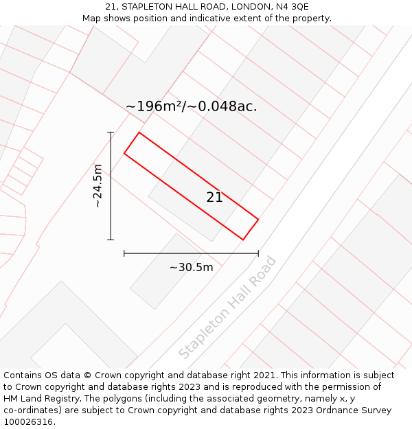 21, STAPLETON HALL ROAD, LONDON, N4 3QE: Plot and title map