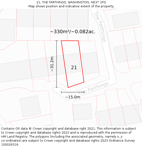21, THE FARTHINGS, WASHINGTON, NE37 1PG: Plot and title map