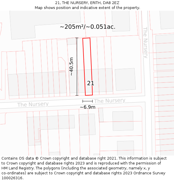 21, THE NURSERY, ERITH, DA8 2EZ: Plot and title map