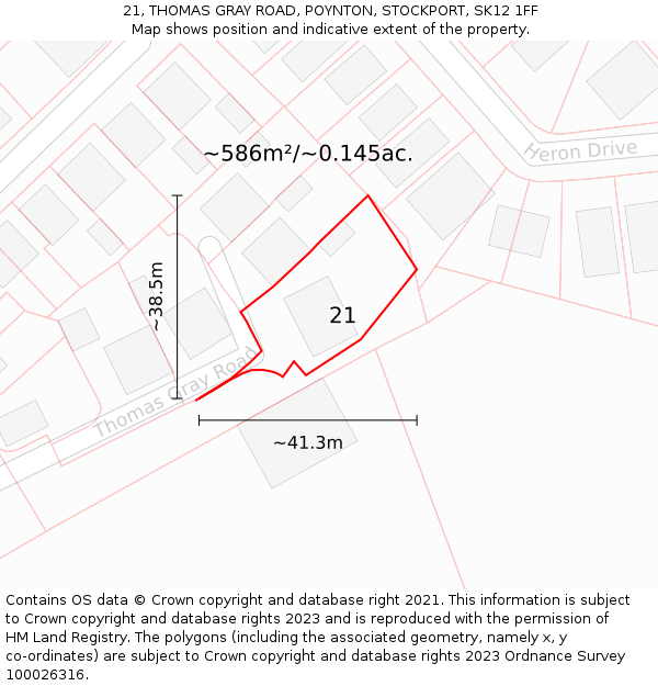 21, THOMAS GRAY ROAD, POYNTON, STOCKPORT, SK12 1FF: Plot and title map