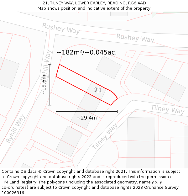 21, TILNEY WAY, LOWER EARLEY, READING, RG6 4AD: Plot and title map