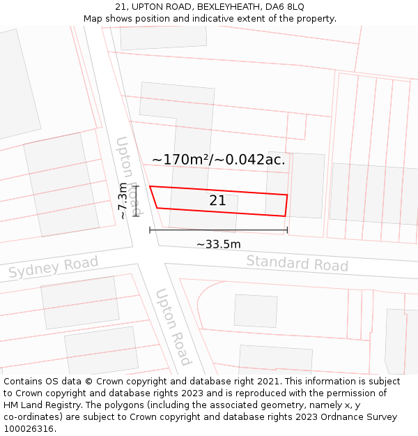 21, UPTON ROAD, BEXLEYHEATH, DA6 8LQ: Plot and title map