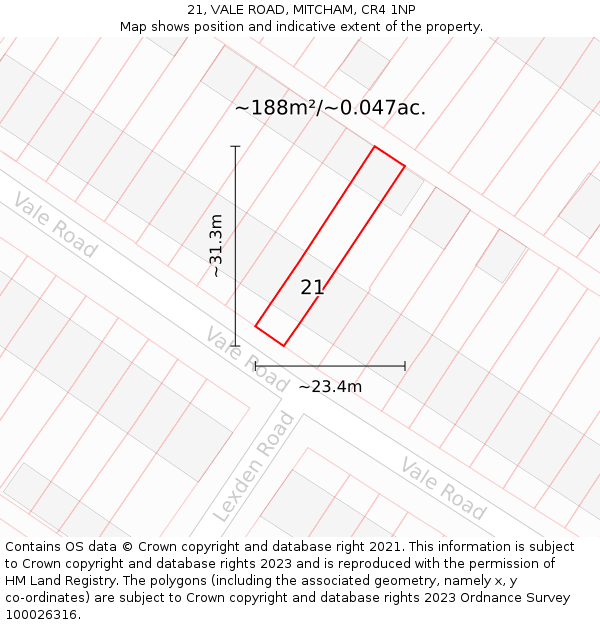 21, VALE ROAD, MITCHAM, CR4 1NP: Plot and title map