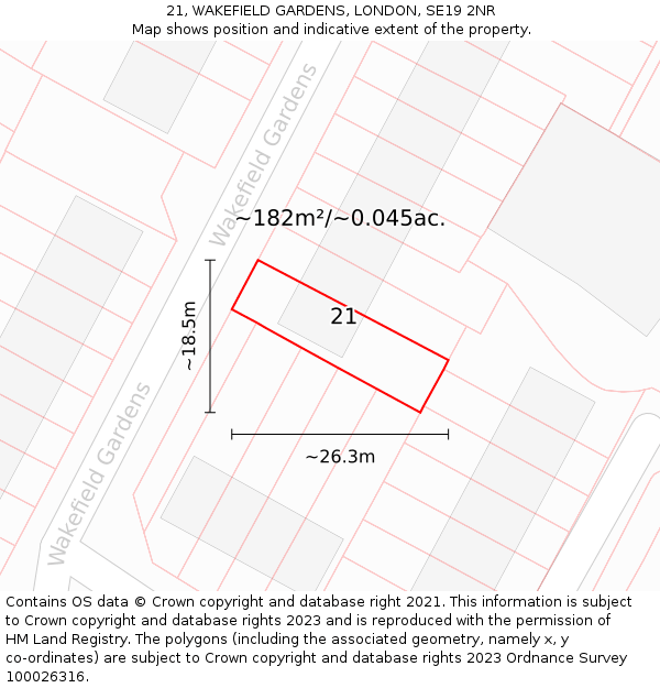 21, WAKEFIELD GARDENS, LONDON, SE19 2NR: Plot and title map