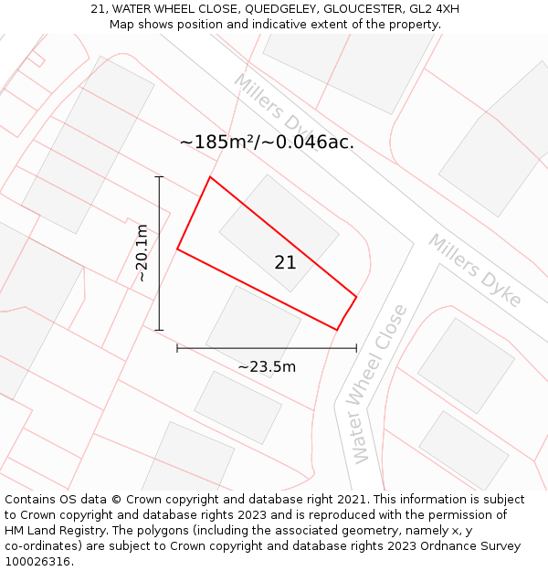 21, WATER WHEEL CLOSE, QUEDGELEY, GLOUCESTER, GL2 4XH: Plot and title map