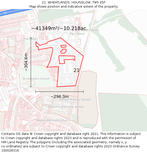 21, WHEATLANDS, HOUNSLOW, TW5 0SF: Plot and title map