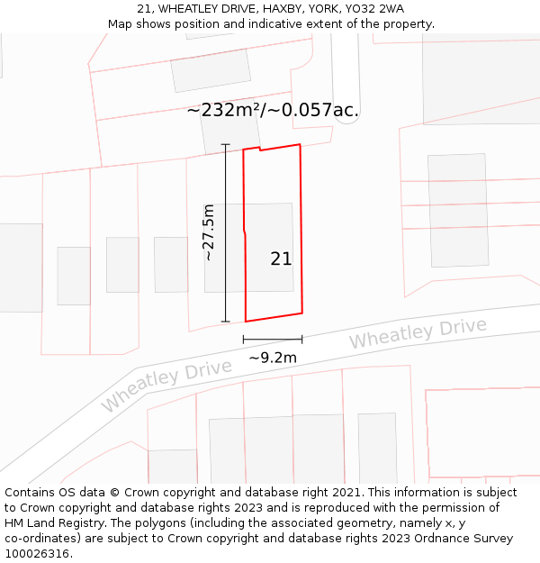 21, WHEATLEY DRIVE, HAXBY, YORK, YO32 2WA: Plot and title map