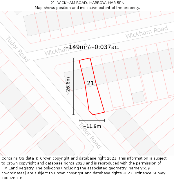 21, WICKHAM ROAD, HARROW, HA3 5PN: Plot and title map