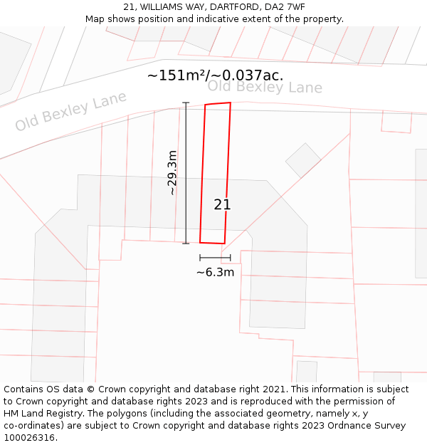 21, WILLIAMS WAY, DARTFORD, DA2 7WF: Plot and title map
