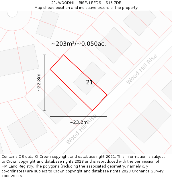 21, WOODHILL RISE, LEEDS, LS16 7DB: Plot and title map