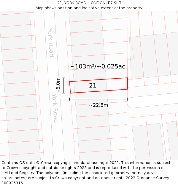 21, YORK ROAD, LONDON, E7 9HT: Plot and title map