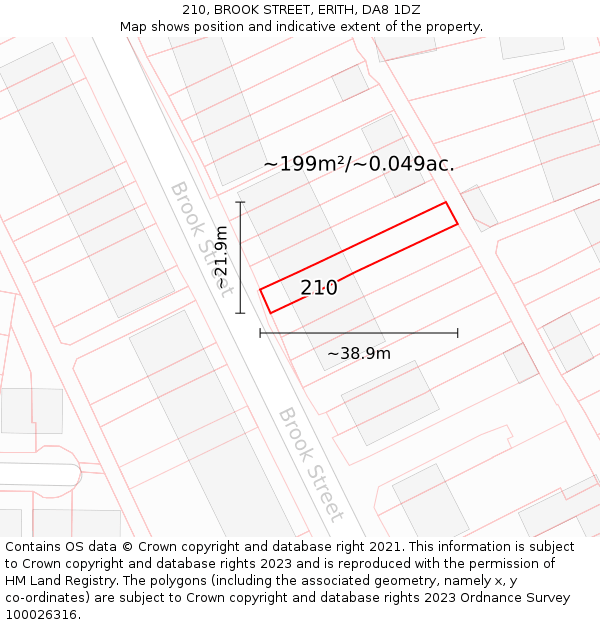 210, BROOK STREET, ERITH, DA8 1DZ: Plot and title map