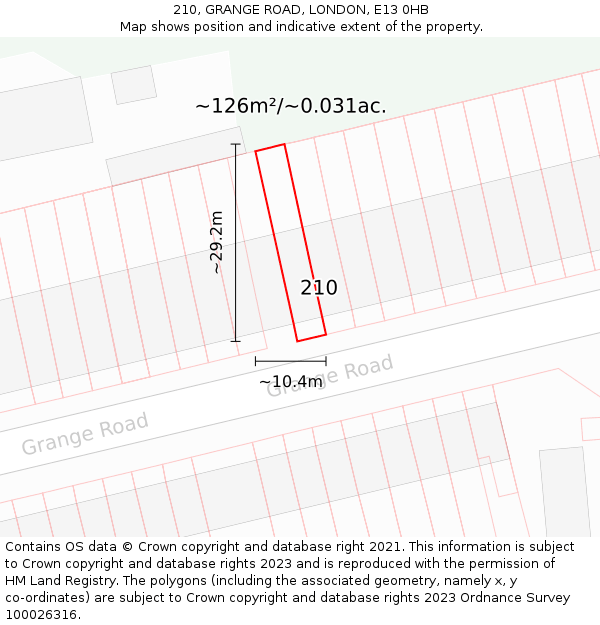 210, GRANGE ROAD, LONDON, E13 0HB: Plot and title map