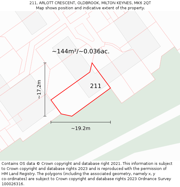 211, ARLOTT CRESCENT, OLDBROOK, MILTON KEYNES, MK6 2QT: Plot and title map