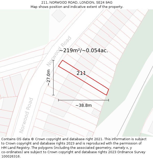 211, NORWOOD ROAD, LONDON, SE24 9AG: Plot and title map