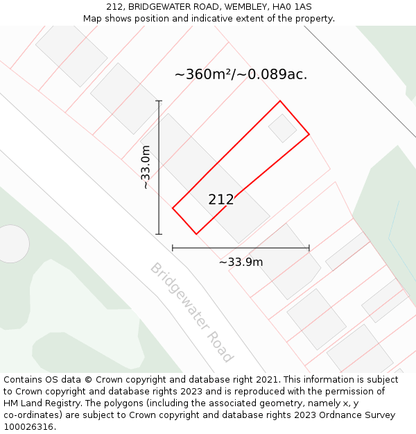 212, BRIDGEWATER ROAD, WEMBLEY, HA0 1AS: Plot and title map