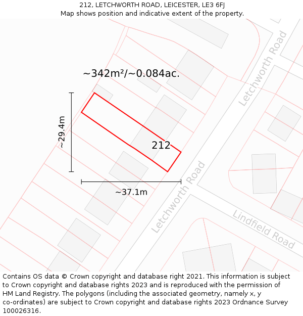 212, LETCHWORTH ROAD, LEICESTER, LE3 6FJ: Plot and title map