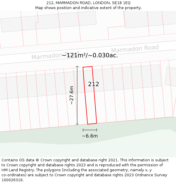 212, MARMADON ROAD, LONDON, SE18 1EQ: Plot and title map