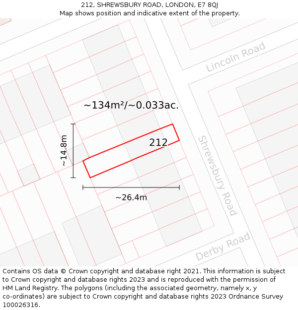 212, SHREWSBURY ROAD, LONDON, E7 8QJ: Plot and title map