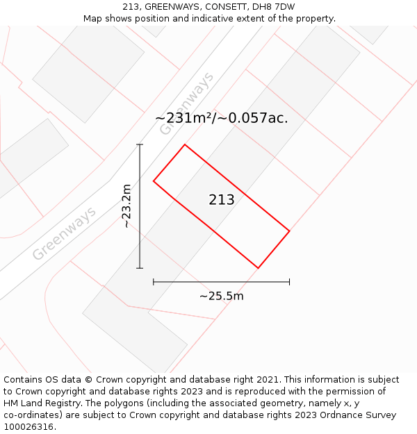 213, GREENWAYS, CONSETT, DH8 7DW: Plot and title map