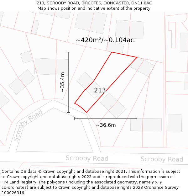 213, SCROOBY ROAD, BIRCOTES, DONCASTER, DN11 8AG: Plot and title map