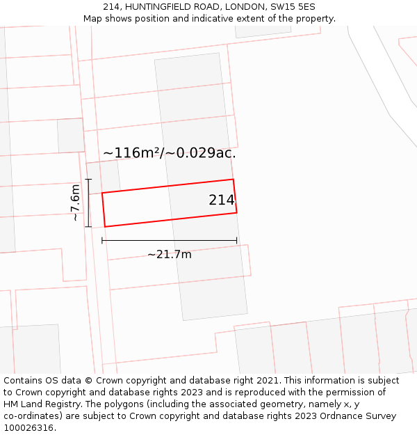 214, HUNTINGFIELD ROAD, LONDON, SW15 5ES: Plot and title map