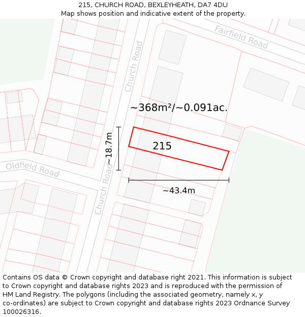 215, CHURCH ROAD, BEXLEYHEATH, DA7 4DU: Plot and title map