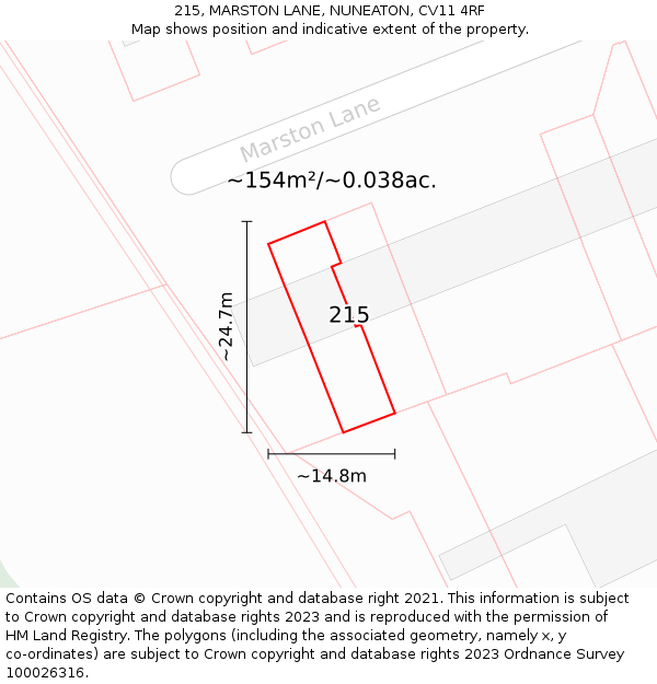 215, MARSTON LANE, NUNEATON, CV11 4RF: Plot and title map