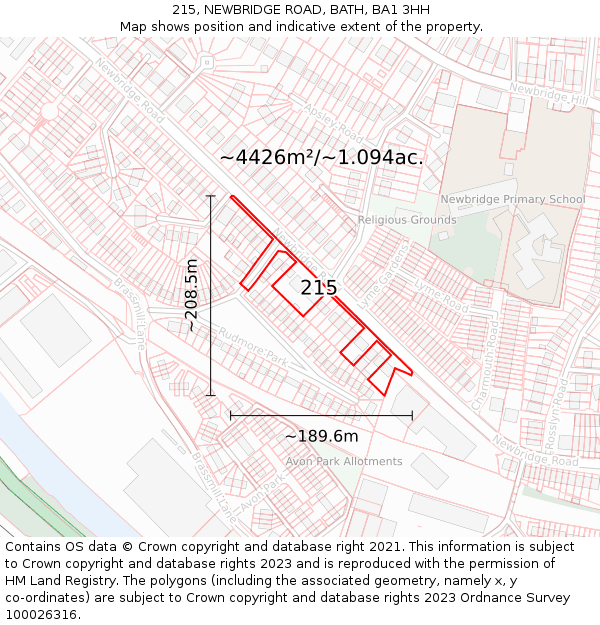 215, NEWBRIDGE ROAD, BATH, BA1 3HH: Plot and title map