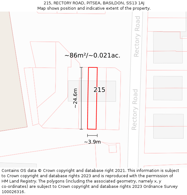 215, RECTORY ROAD, PITSEA, BASILDON, SS13 1AJ: Plot and title map