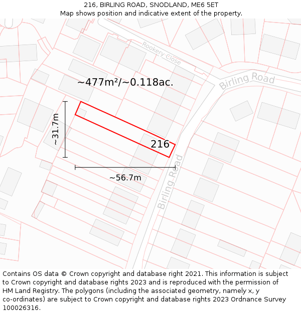 216, BIRLING ROAD, SNODLAND, ME6 5ET: Plot and title map