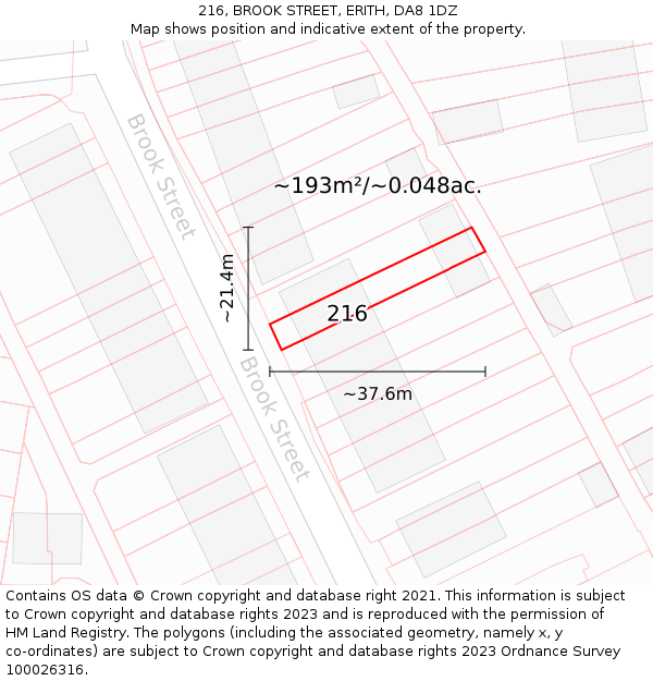 216, BROOK STREET, ERITH, DA8 1DZ: Plot and title map