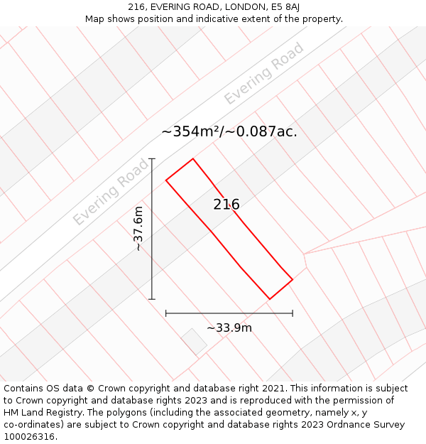 216, EVERING ROAD, LONDON, E5 8AJ: Plot and title map