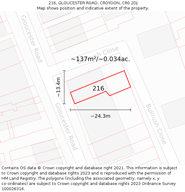 216, GLOUCESTER ROAD, CROYDON, CR0 2DJ: Plot and title map