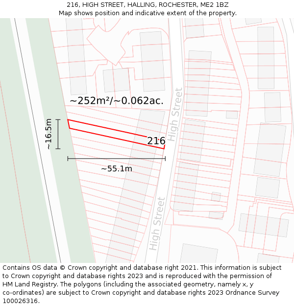 216, HIGH STREET, HALLING, ROCHESTER, ME2 1BZ: Plot and title map