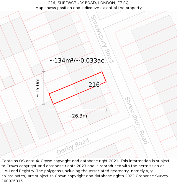 216, SHREWSBURY ROAD, LONDON, E7 8QJ: Plot and title map