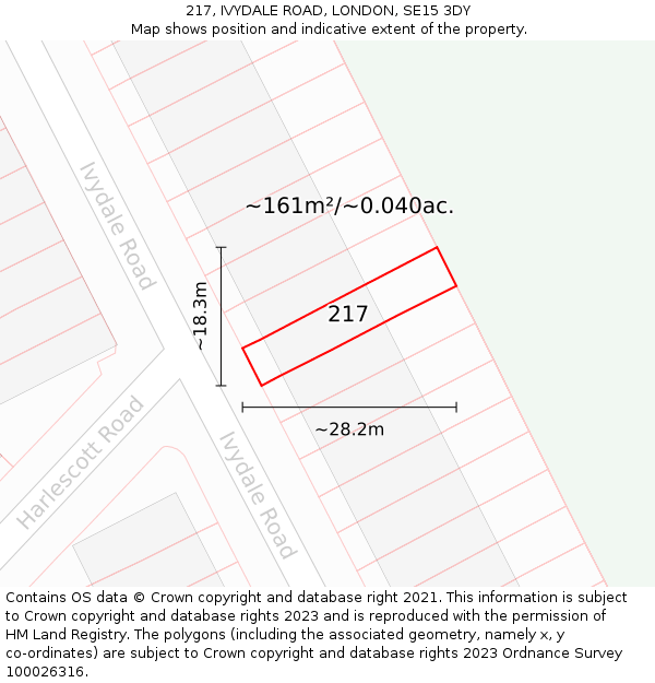 217, IVYDALE ROAD, LONDON, SE15 3DY: Plot and title map