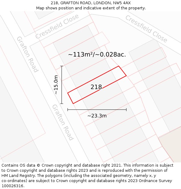 218, GRAFTON ROAD, LONDON, NW5 4AX: Plot and title map