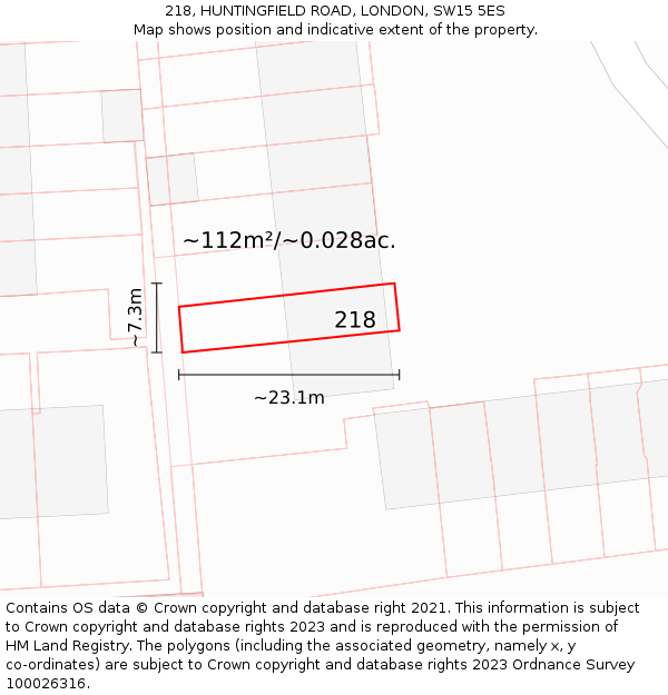 218, HUNTINGFIELD ROAD, LONDON, SW15 5ES: Plot and title map