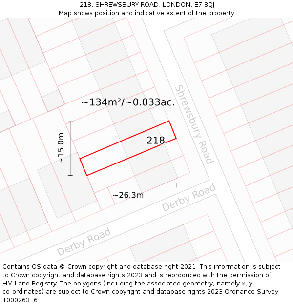 218, SHREWSBURY ROAD, LONDON, E7 8QJ: Plot and title map
