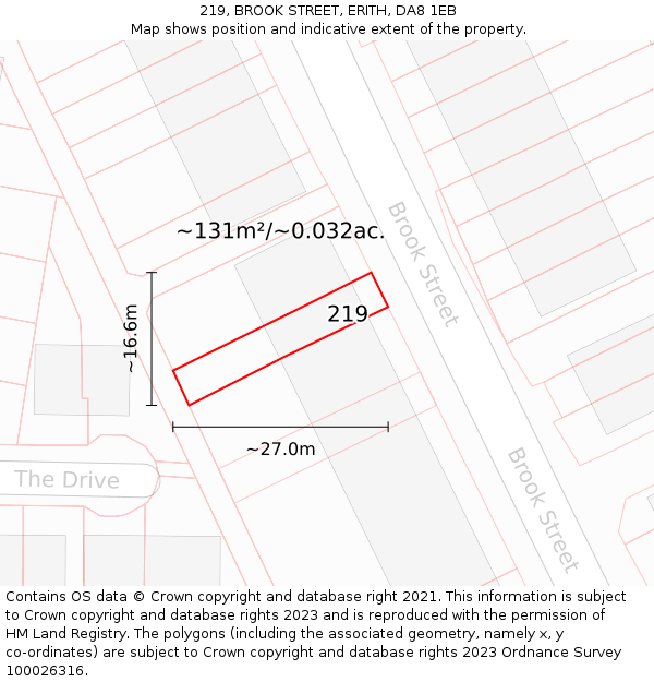 219, BROOK STREET, ERITH, DA8 1EB: Plot and title map