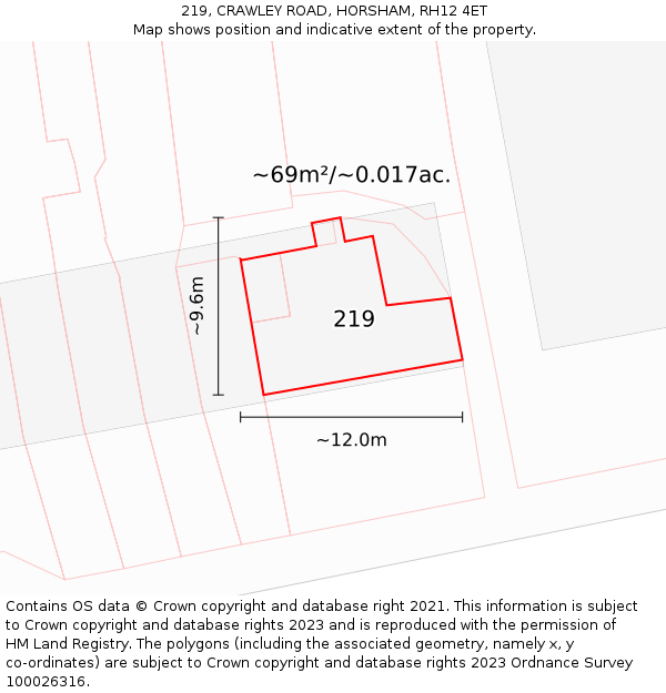 219, CRAWLEY ROAD, HORSHAM, RH12 4ET: Plot and title map