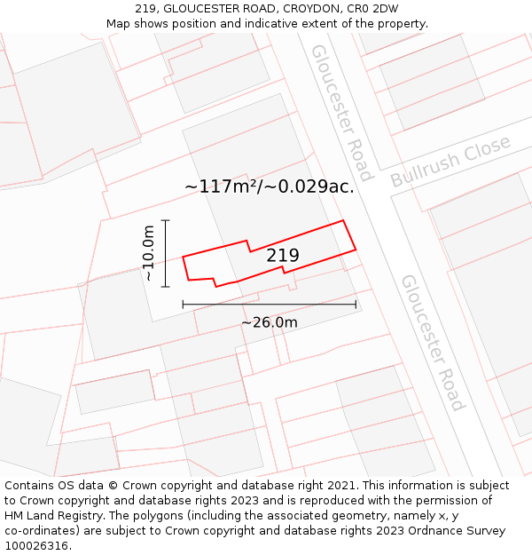 219, GLOUCESTER ROAD, CROYDON, CR0 2DW: Plot and title map