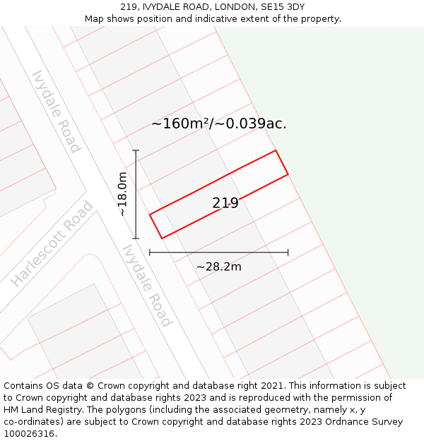 219, IVYDALE ROAD, LONDON, SE15 3DY: Plot and title map