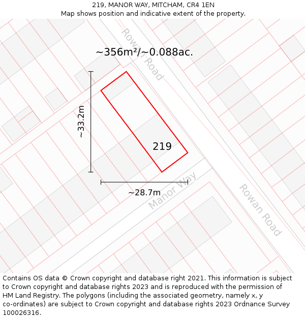 219, MANOR WAY, MITCHAM, CR4 1EN: Plot and title map