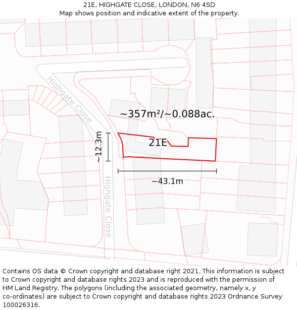 21E, HIGHGATE CLOSE, LONDON, N6 4SD: Plot and title map