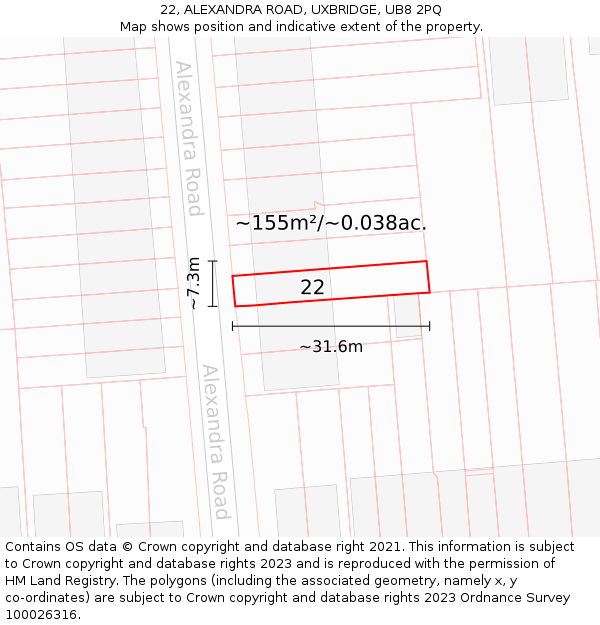 22, ALEXANDRA ROAD, UXBRIDGE, UB8 2PQ: Plot and title map