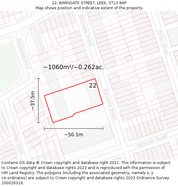 22, BARNGATE STREET, LEEK, ST13 8AP: Plot and title map