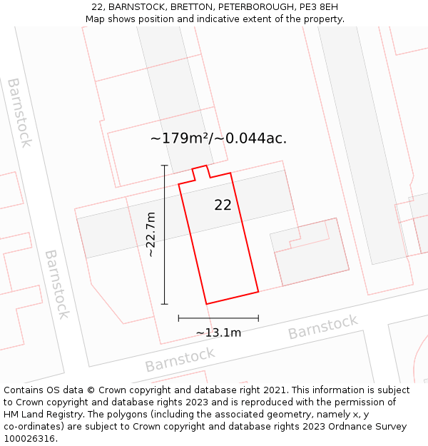 22, BARNSTOCK, BRETTON, PETERBOROUGH, PE3 8EH: Plot and title map